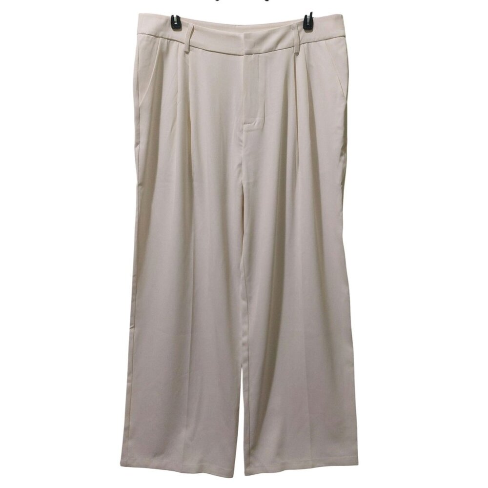 NWT Commense Wide-Leg Cream Women's Pants With Pleated Front & Back Pockets - Picture 1 of 8